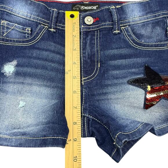 Jordache Girls Size 10 (26 x 3) Sequined American Flag Star Denim Shorts - Picture 8 of 12